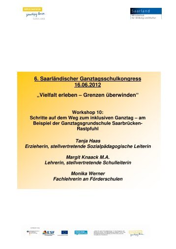 Handout zum Workshop - Ganztägig Lernen - Saarland