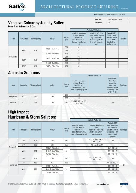 Architectural Product Offering - Saflex.com