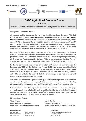 1. SADC Agricultural Business Forum - Ãber SAFRI