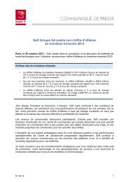 Saft Groupe SA publie son chiffre d'affaires du troisiÃ¨me trimestre 2012