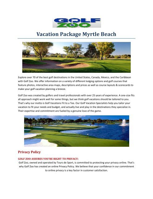 Vacation Package Myrtle Beach