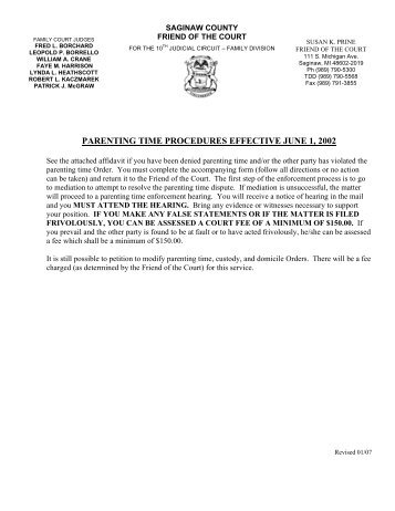 Affidavit & Request for Enforcement of Parenting ... - Saginaw County