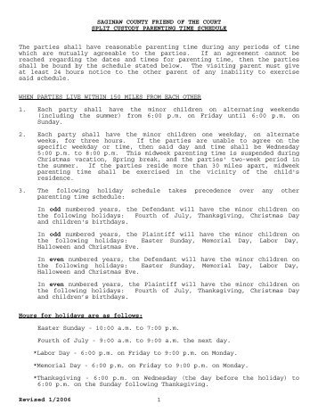 Saginaw County Split Custody Parenting Time Schedule