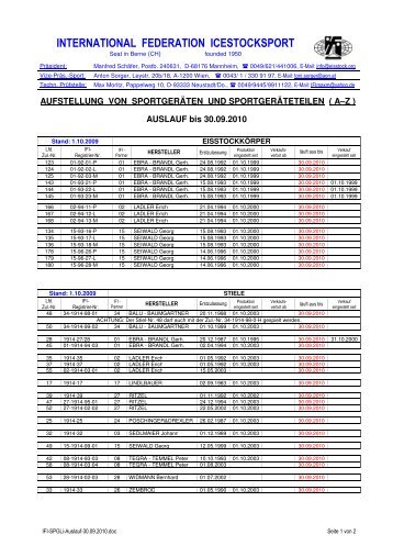 IFI Aufstellung von Sportgeräten und Sportgeräteteilen - Auslauf bis