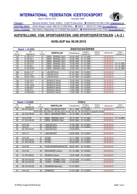 IFI Aufstellung von Sportgeräten und Sportgeräteteilen - Auslauf bis