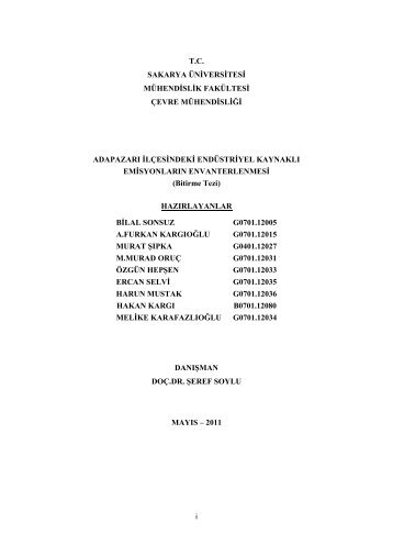 AdapazarÄ± EndÃ¼striyel KaynaklÄ± EmisyonlarÄ±n Envanterlenmesi-2011