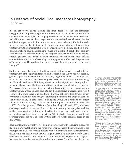 In Defence of Social Documentary Photography South African