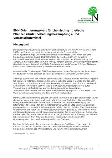 BNN-Orientierungswert für chemisch-synthetische Pflanzenschutz ...
