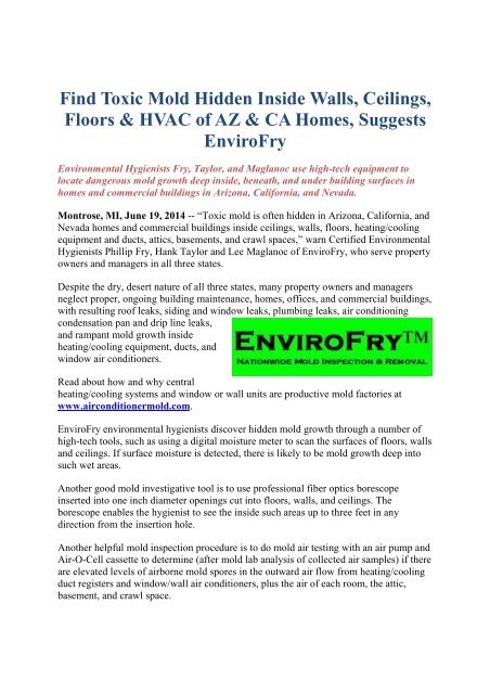 Find Toxic Mold Hidden Inside Walls Ceilings Floors Hvac Of Az