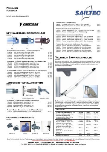 spinnakerbaum endbeschlÃ¤ge âoffshore ... - SAILTEC GmbH