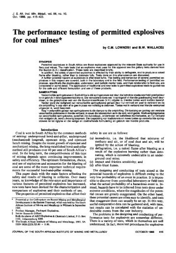 The performance testing of permitted explosives for coal ... - saimm