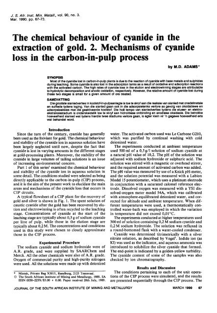 The chemical behaviour of cyanide in the extraction of gold ... - saimm