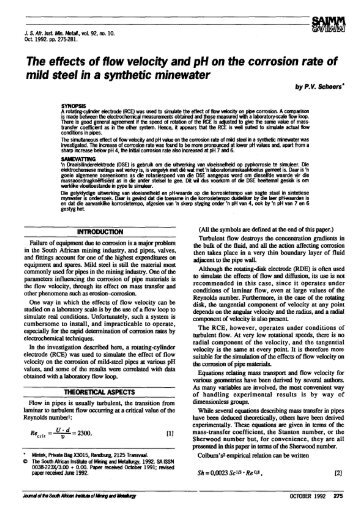 The effects of flow velocity and pH on the corrosion rate of ... - saimm