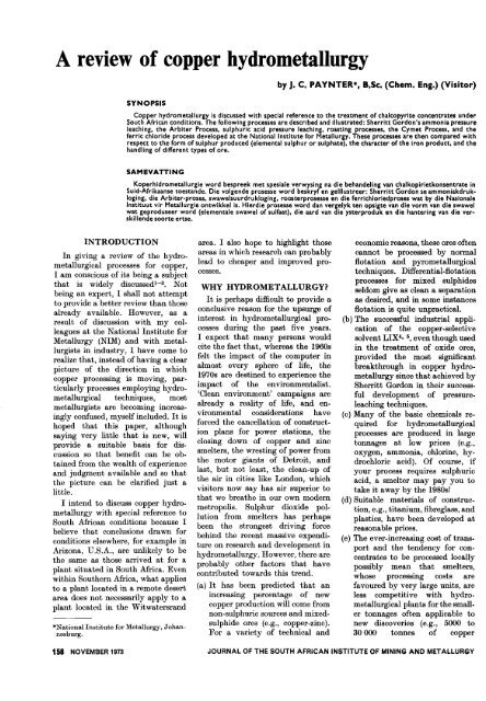 A review of copper hydrometallurgy - saimm