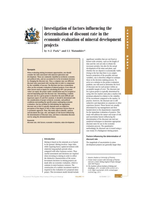 Investigation of factors influencing the determination of ... - saimm