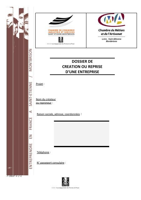 dossier de creation ou reprise d'une entreprise - (CCI) de Saint ...