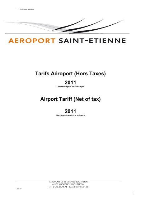 Tarifs Aéroport assistance - (CCI) de Saint-Etienne et Montbrison