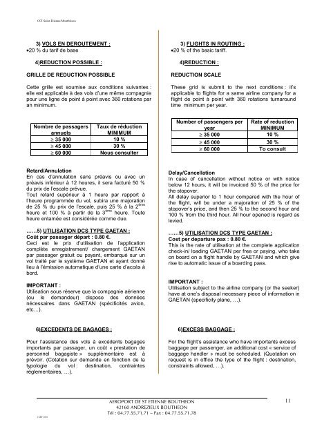 Tarifs Aéroport assistance - (CCI) de Saint-Etienne et Montbrison