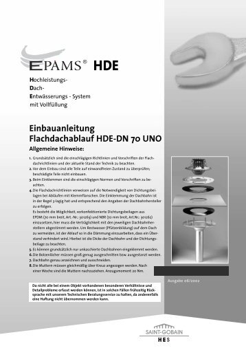 Einbauanleitung Flachdachablauf HDE-DN 70 UNO - saint gobain hes