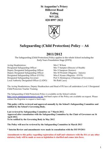 A6 Policy-Safeguarding - St Augustine's Priory