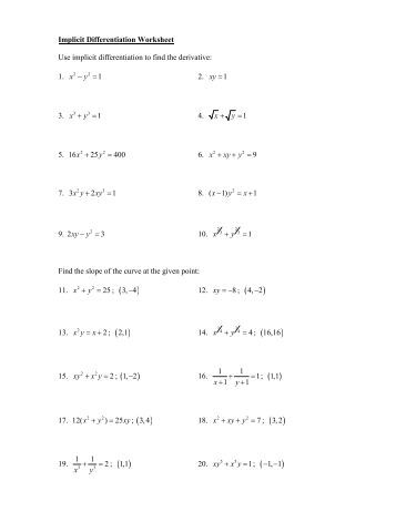 Worksheets Implicit Differentiation Worksheet chain rule implicit differentiation worksheet rowland high school