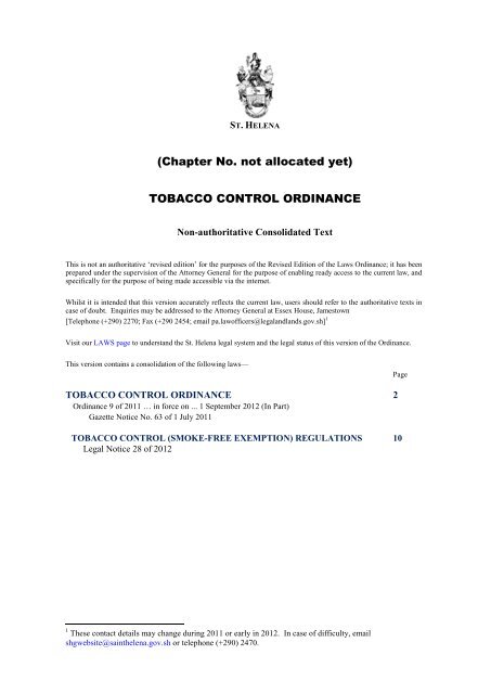 TOBACCO CONTROL ORDINANCE - St Helena