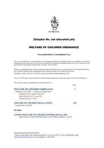 Welfare of Children Ordinance, 2008 - St Helena