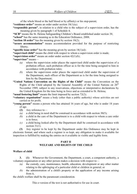 Welfare of Children Ordinance, 2008 - St Helena