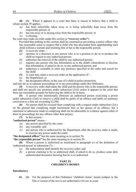 Welfare of Children Ordinance, 2008 - St Helena