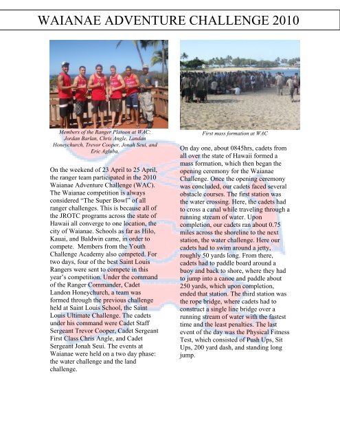 CRUSADER BATTALION JROTC NEWLETTER - Saint Louis School