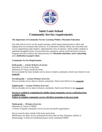 Saint Louis School Community Service requirements