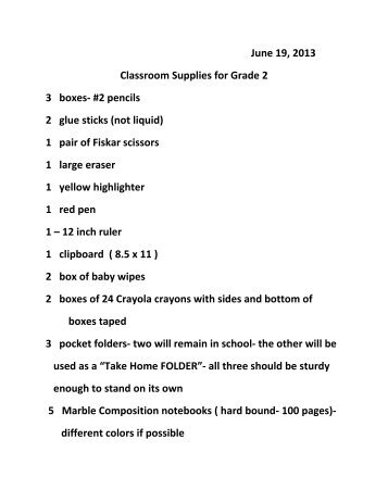 Supplies List - Saint Philomena School