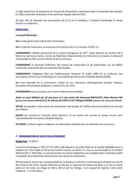 Conseil municipal du 05-07-2011 - Ville de Saintry-sur-seine