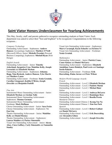 Saint Viator Honors Underclassmen for Yearlong Achievements