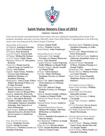 Saint Viator Honors Class of 2012 - Saint Viator High School