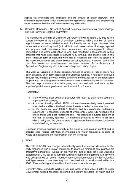 The Current Status of Soil and Water Management in England