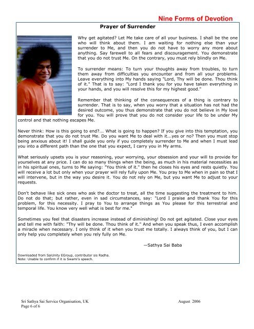 Nine Forms of Devotion - Sathya Sai Service Organisation Scotland