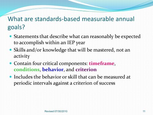 Standards Based IEP Goals - San Antonio Independent School District