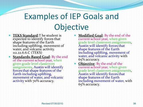 Standards Based IEP Goals - San Antonio Independent School District