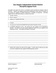 Level 2 Discipline Appeal Form - San Angelo ISD