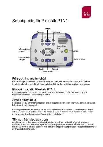 Snabbguide fÃ¶r Plextalk PTN1 - Iris