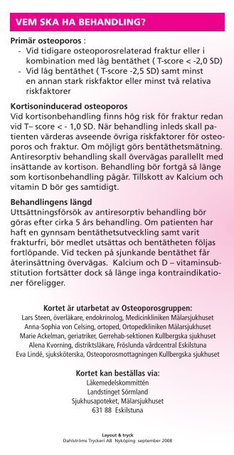 Riktlinjer fÃ¶r handlÃ¤ggning osteoporos - Landstinget SÃ¶rmland