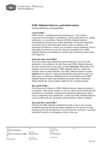 ESBL-bildande bakterier, patientinformation
