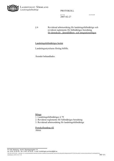 6 Reviderad arbetsordning fÃ¶r landstingsfullmÃ¤ktige och reviderat ...