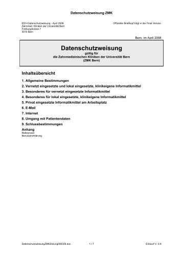 Datenschutzweisung - Bern - Universität Bern