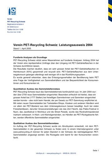 Medienmitteilung vom 01.04.2005 - PET-Recycling Schweiz