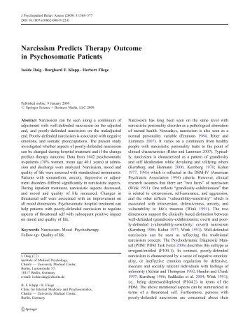 Narcissism Predicts Therapy Outcome in Psychosomatic Patients