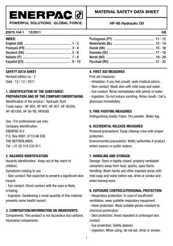 MATERIAL SAFETY DATA SHEET - Enerpac