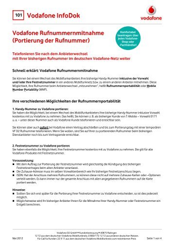 Infodok 101: Vodafone Rufnummernmitnahme