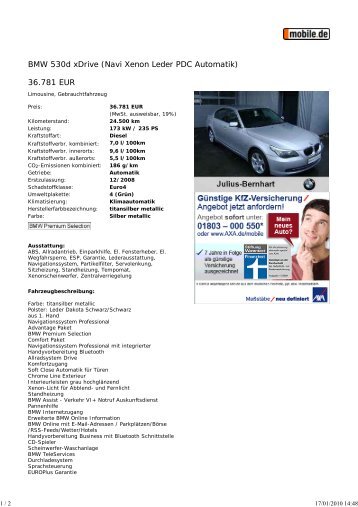 Druckansicht: BMW 530d xDri... - Sales Auto Klub